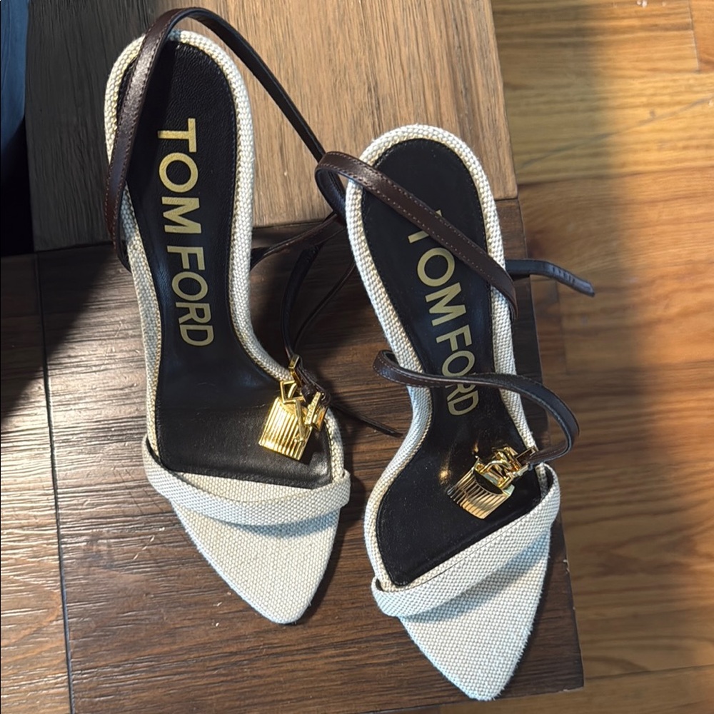 Tom Ford Lock Bicolor Ankle-Strap Sandals